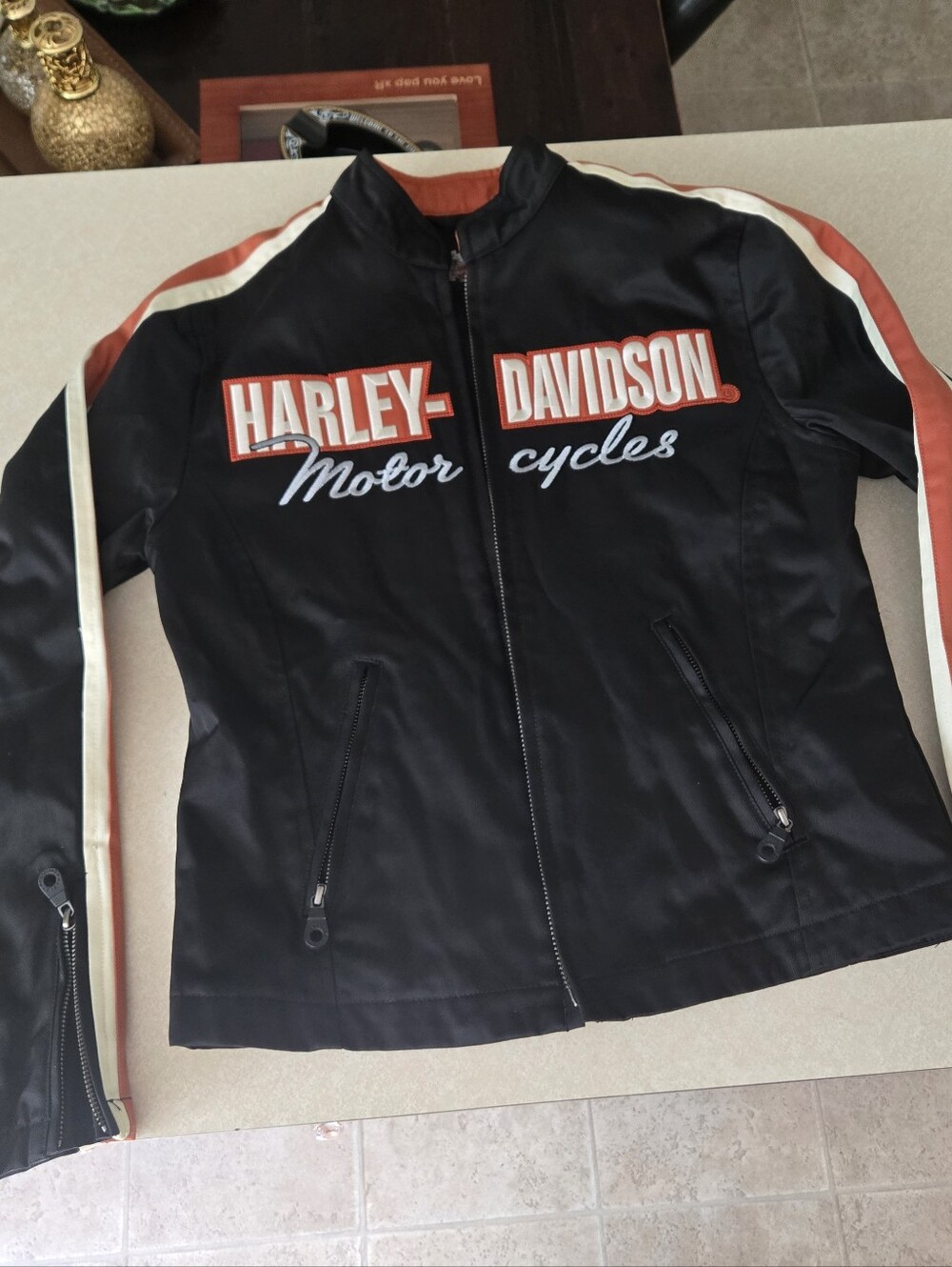 Harley-Davidson Black Jacket with Orange and White Stripes
